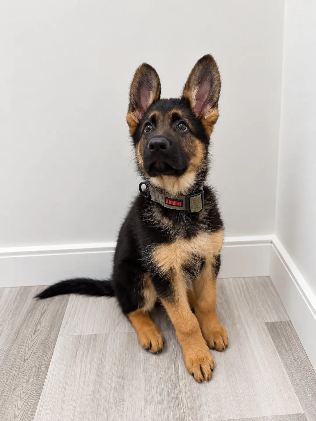 German Shepherd puppy sitting indoors